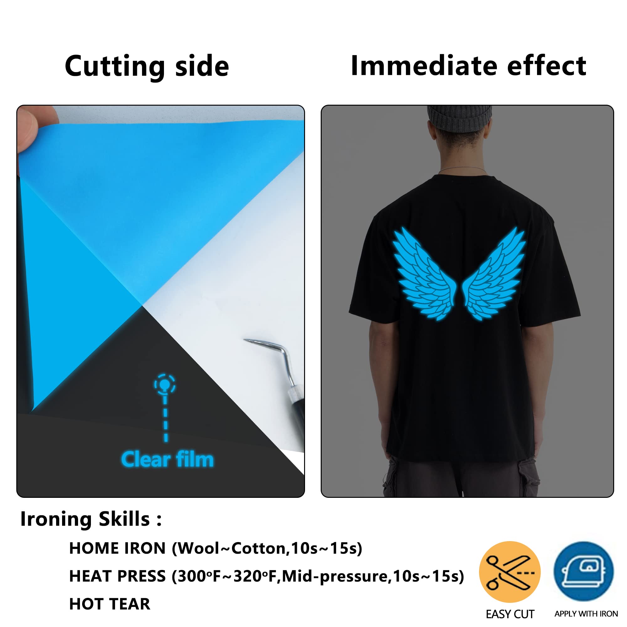 Cheers.US Glow In Dark Heat Transfer Vinyl Sheets, HTV Bundle Luminous Fluorescent Color Press Film Iron On Vinyl For T-Shirt Clothing Decoration Textile DIY Craft