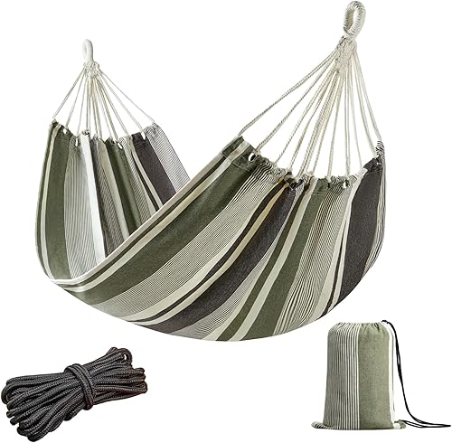 Miniatura 7 de JoyView Hamaca brasileña para hamaca portátil de una sola presión con cuerdas para colgar y bolsa de transporte, hamaca grande de algodón de 78.8 x