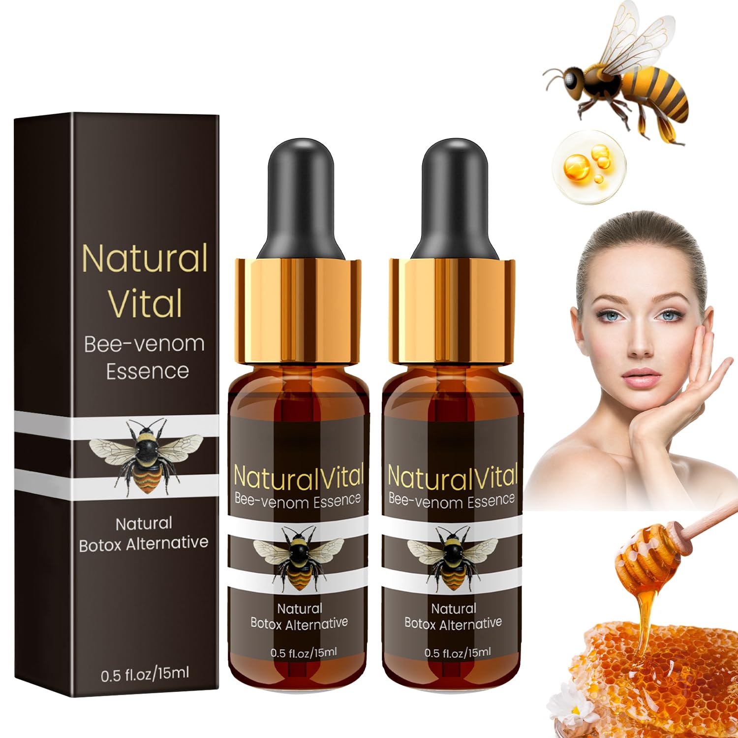 agctrler Pack of 2 Bee Venom Serum Against Wrinkles Face, Bee Venom Anti Ageing Serum, Bee Venom Essence