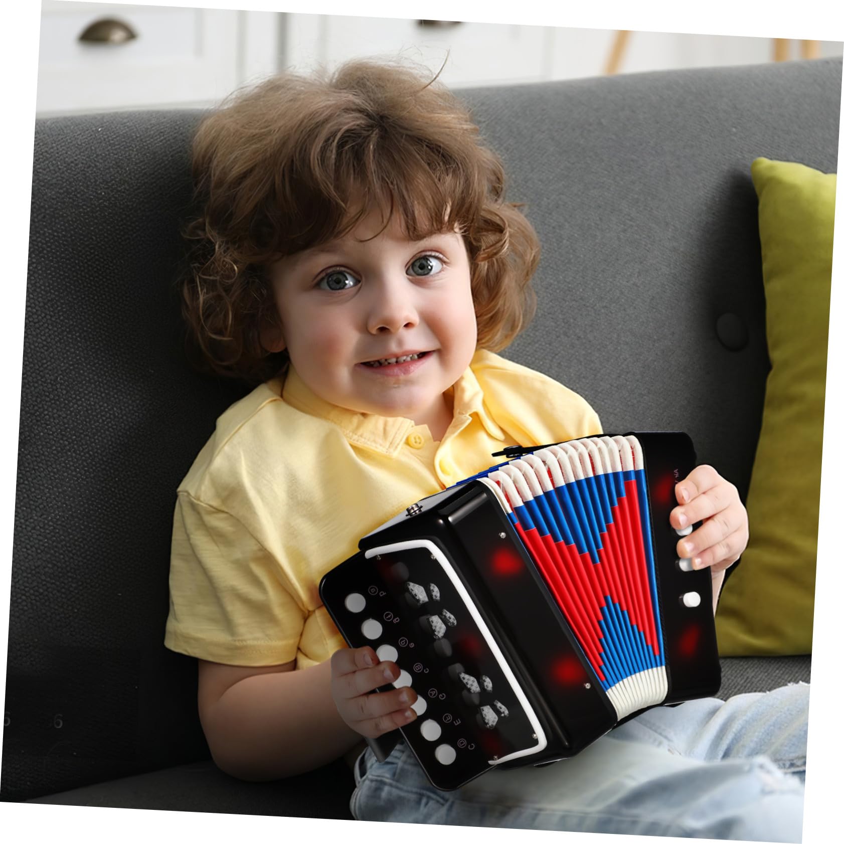 Fisarmonica Giocattolo per Bambini, 7 Tasti 2 Bassi, Nero | Abs Leggero, Portatile Valvola D’aria, per Principianti ed Educazione Precoce, Regalo di Compleanno