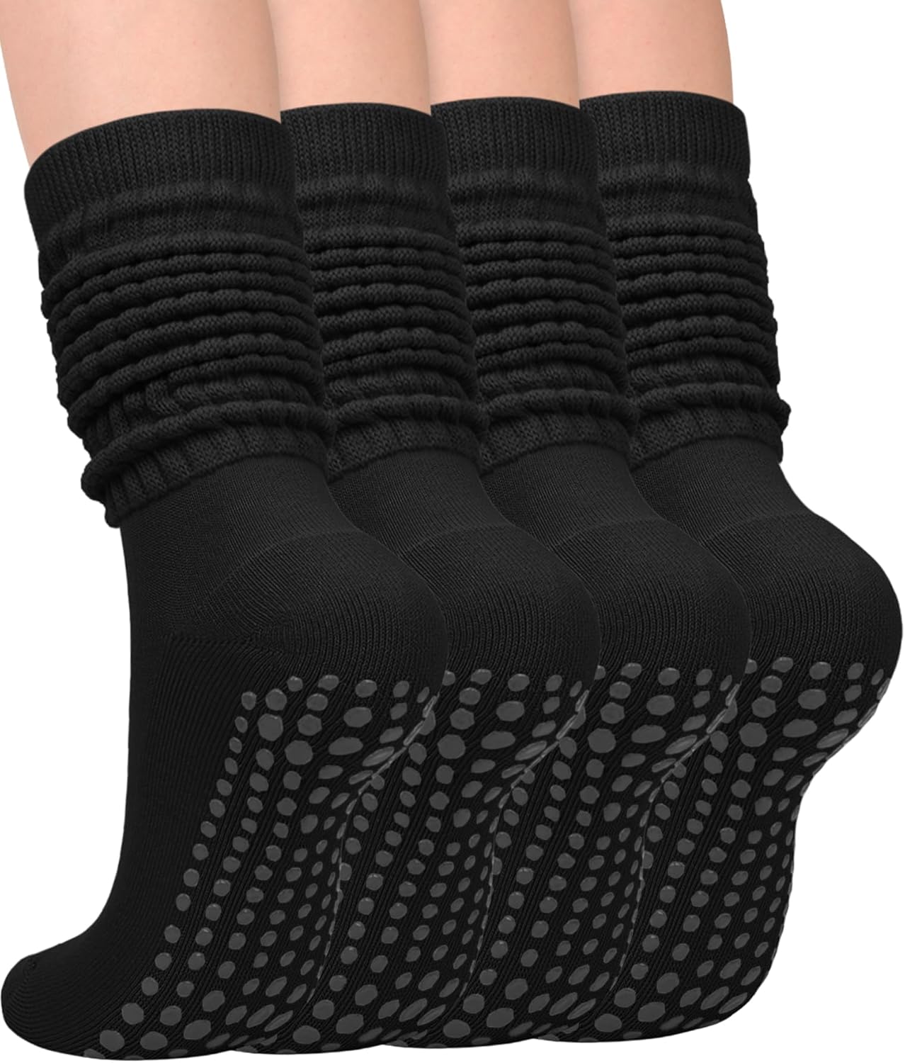 Pilates Set YeuG 4/6 Pairs Pilates Socks For Women - Non Slip Grip Socks For Yoga, Barre, Hospital, Barefoot, D07-black/Dark Grey/Light Grey/Navy Blue, Small-Medium Crew Cotton Socks With Grips