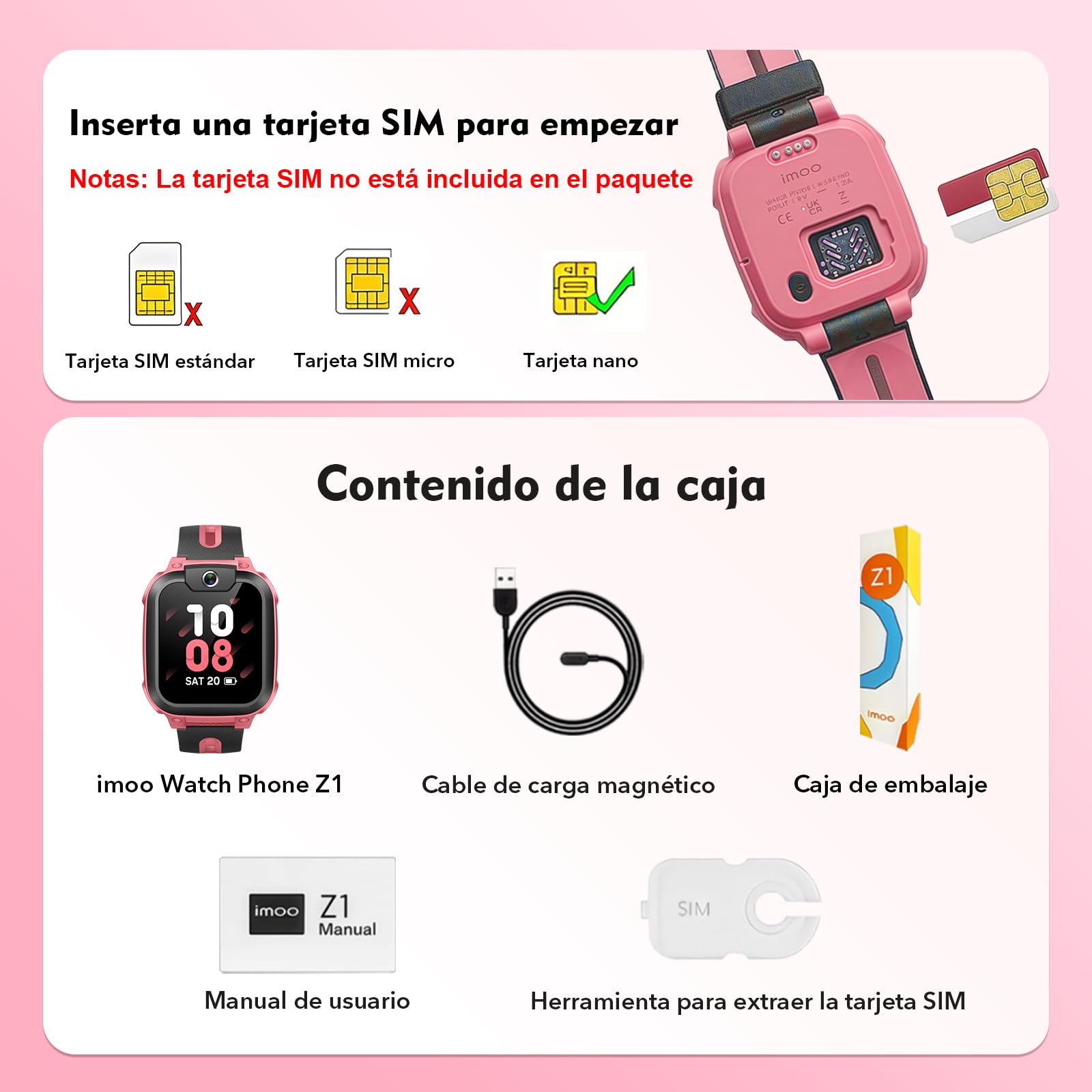 imoo Z1 Reloj Inteligente Niño con GPS y Llamadas 4G, Smartwatch Infantil con Teléfono y Videollamada HD, Localizador GPS en Tiempo Real, SOS, Modo Clase, IPX8 Resistente al Agua para Niñas y Niños