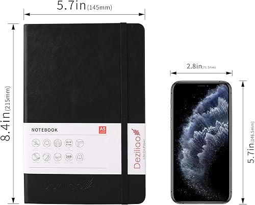 Miniatura 6 de Deziliao - Cuaderno de tapa dura de 160 páginas, cuadernos a rayas para el trabajo, papel grueso prémium de 100GSM, con bolsillo, tamaño mediano de