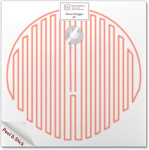 WarmlyYours Espejo calefactable antiempañador circular de 25 x 25 pulgadas. Almohadilla eléctrica de vapor y antiniebla autoadhesiva para espejos de