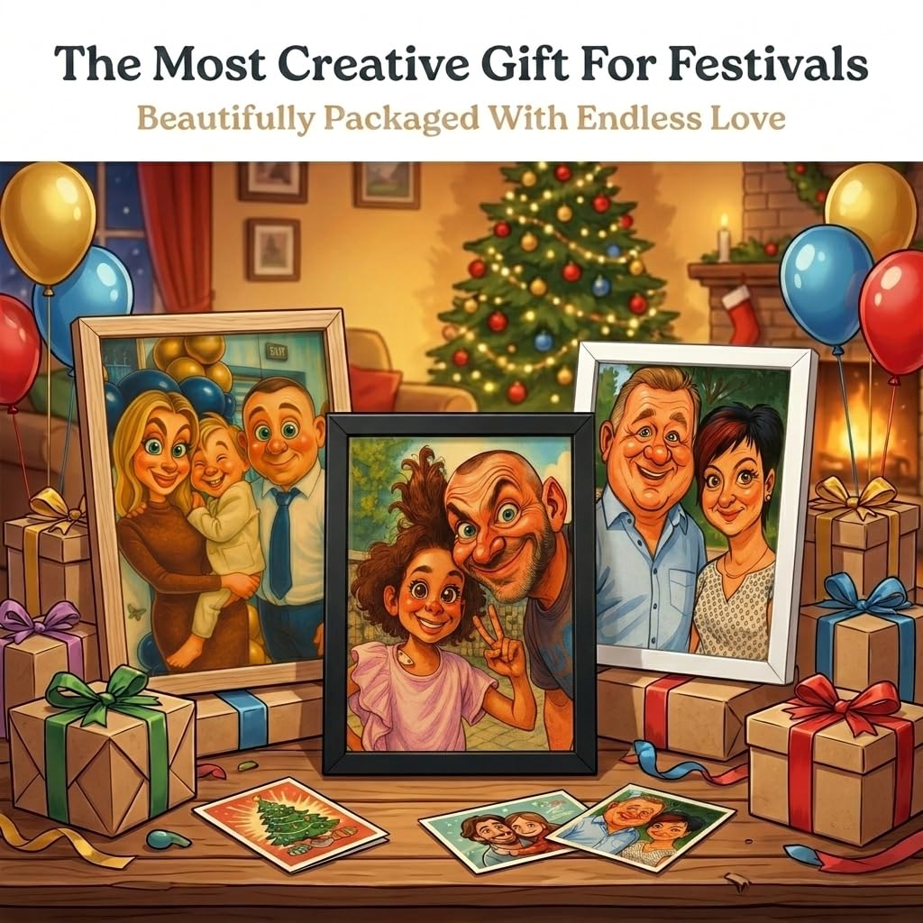Cadre Photo Cartoon Personnalisé en Bois – Portrait Photo Cartoon avec Nom, Illustration Famille ou Couple, Cadeau Romantique pour Anniversaire, Mariage, Fête ou Décoration Maison