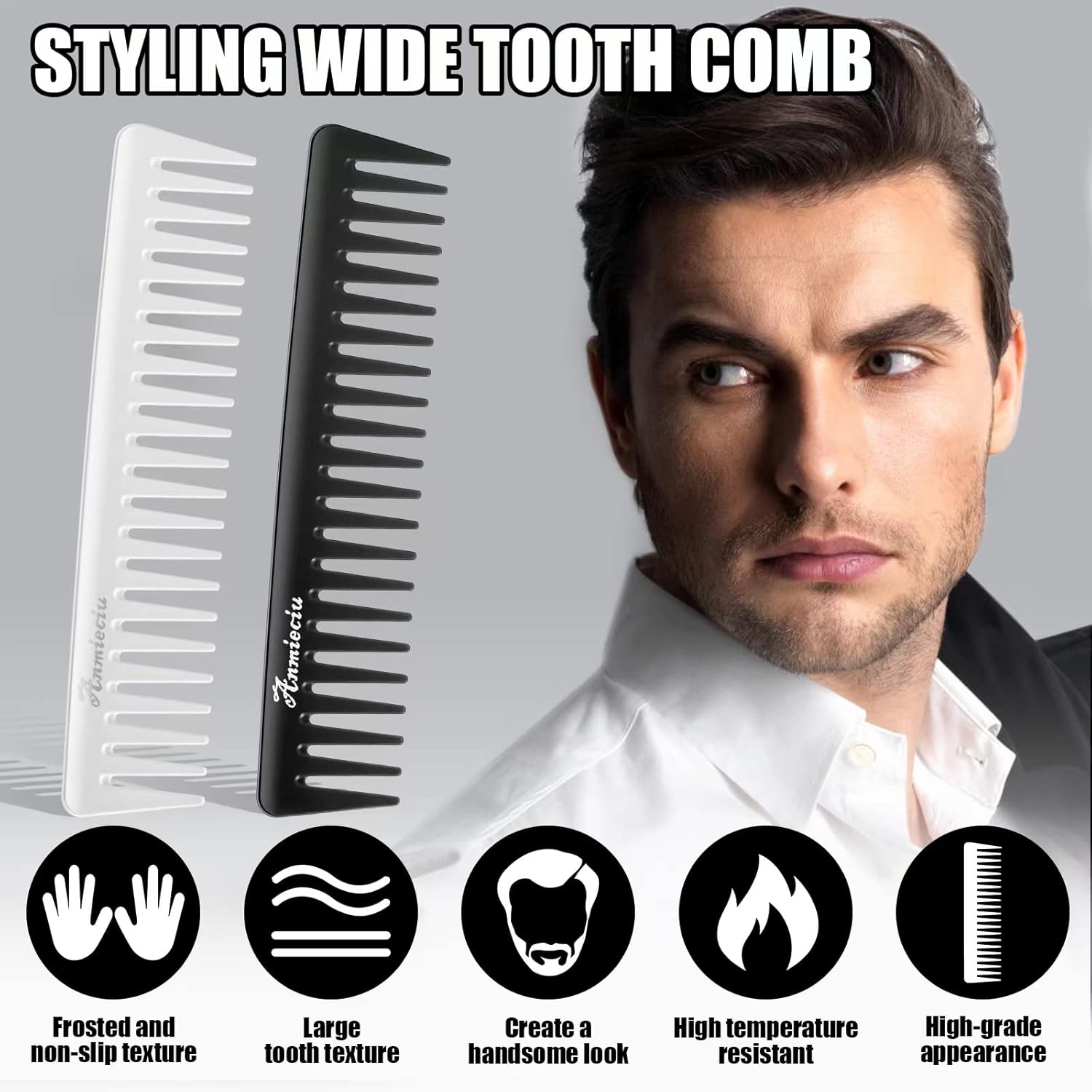 ワイドトゥースコームと大きな髪のもつれをほどくし 丈夫なヘアコーム 巻き髪に適しています ロングヘア ウェットヘアまたはドライヘア全