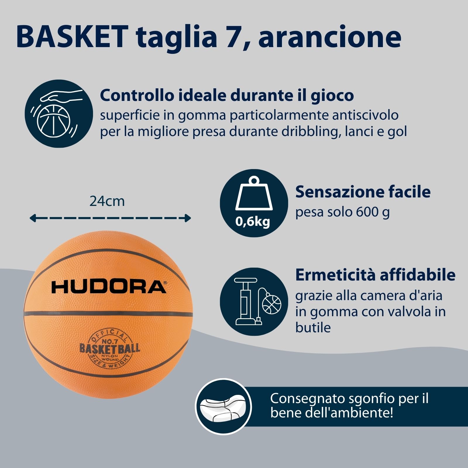 HUDORA Set Basketball Slam It - Cesto, Palla Misura 7 e Pompa - Robusto Canestro per Interni ed Esterni - Palla in Gomma per Bambini e Adulti