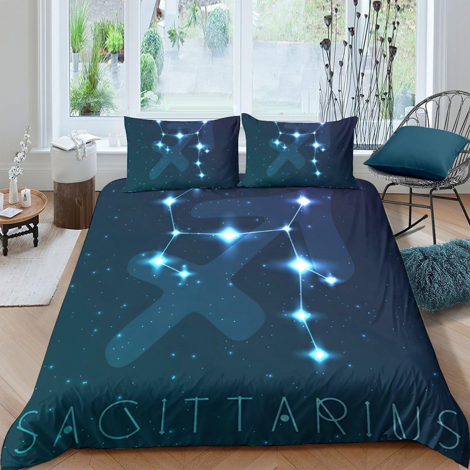 GPLZQXKJNH 3D Printed Sagittarius Constellation Duvet Cover Set Microfiber Soft Breathable Star Pattern Bedding with 2 Pillowcases for Bedroom Home Single（135x200cm）