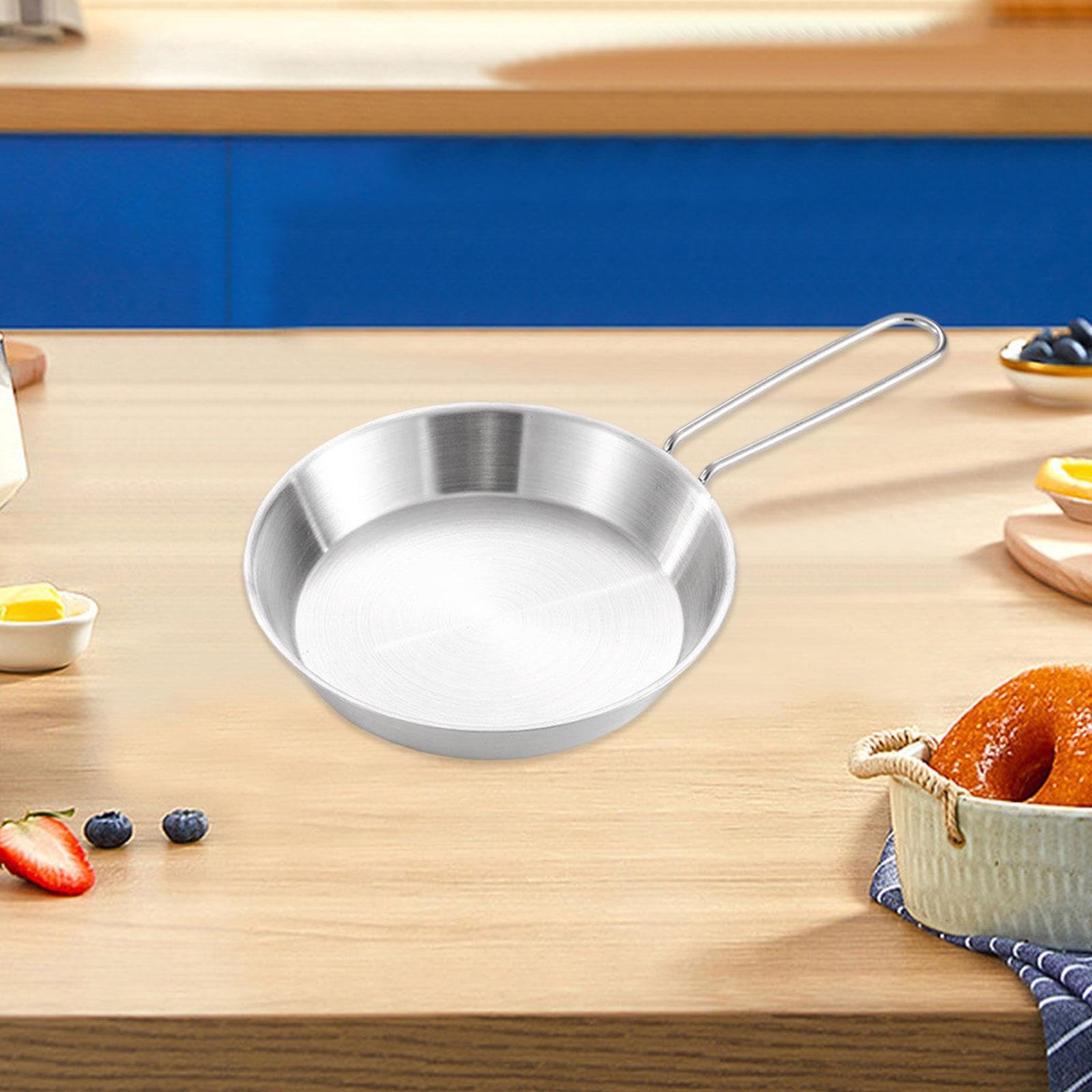 kowaku Stainless Steel Camping Fry Pan Nonstick Skillet Foldable Handle Portable Multipurpose Heat Resistant Small Pot Pancake Maker, 16cm