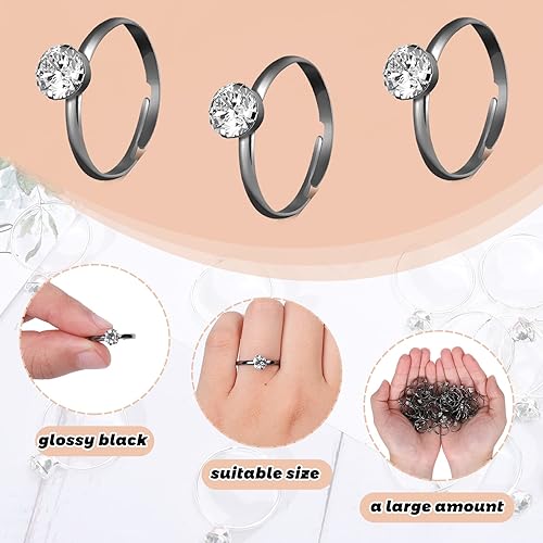 Miniatura 17 de Whaline 72 anillos de diamantes dorados para despedida de soltera, anillos de compromiso ajustables para decoración de mesa de boda, juego