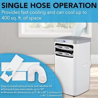 Whynter ARC-115WG 11,000 BTU (6,800 BTU SACC) Compact Portable Air Conditioner, Dehumidifier, and Fan with Remote Control, up to 400 sq ft in White/Grey