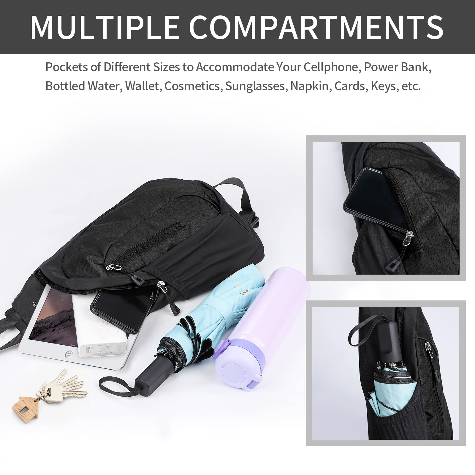 Larkumio Borsa Zaino Marsupio Impermeabile Borsello Uomo Tracolla Borsa A Tracolla di Grande capacità per Viaggio Ciclismo Sport