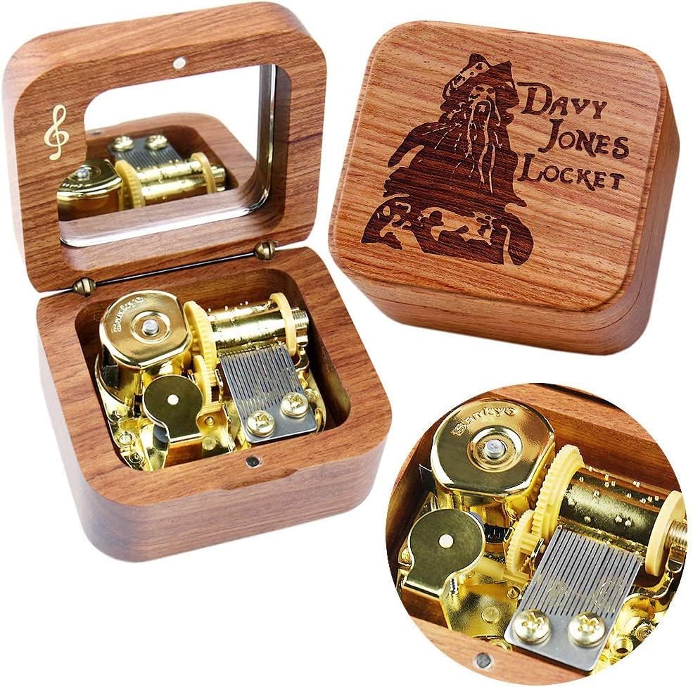 Sinzyo Davy Jones - Caja de música vintage para regalo de cumpleaños, día de San Valentín, Navidad (caja de palisandro con notas musicales)