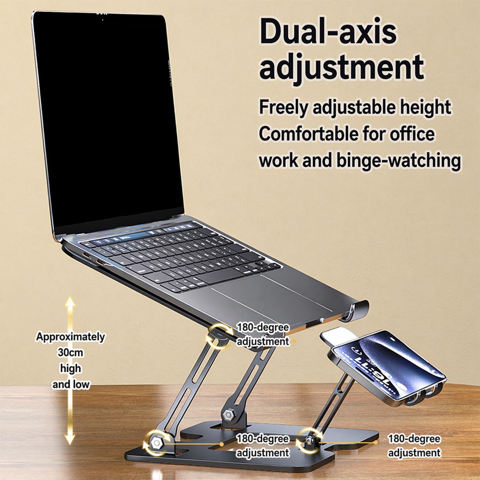 Grip Pad Supporto di raffreddamento per laptop con supporto per telefono, pieghevole regolabile per scrivania di casa Studio Supporto di raffreddamento per laptop regolabile Supporto per