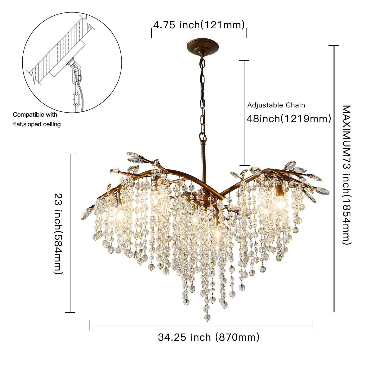 Vezzio Crystal Chandeliers, 6-Light Farmhouse Chandelier Lighting, 35â€? Antique Bronze Tree Branch Dining Room Chandeliers for Bedroom, Hallway, Foyer, Kitchenâ€¦