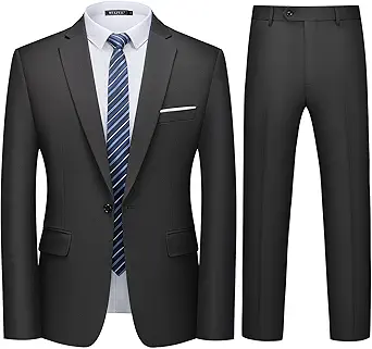 WULFUL Men's 2 Piece Slim Fit Suit Set One Button Blazer Jacket Pants Tuxedo Set for Party, Wedding and Business