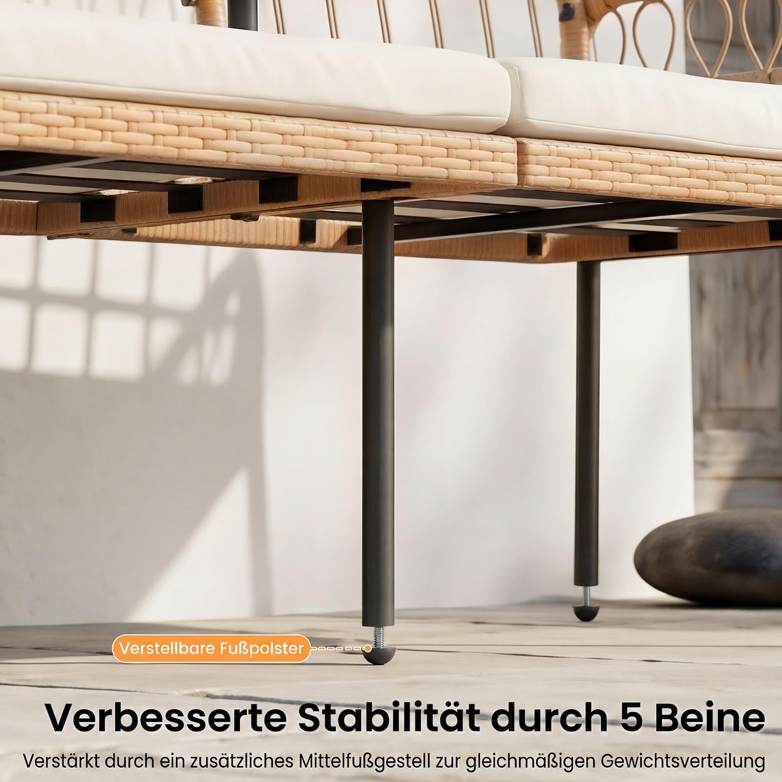 COSTWAY Gartenbank mit Tisch, Polyrattan Bank mit Kissen, 2-Sitzer Sitzbank, Balkonbank, Balkonmöbel, Sitzgruppe für Balkon, Garten, Terrasse, 137 x 64 x 84 cm