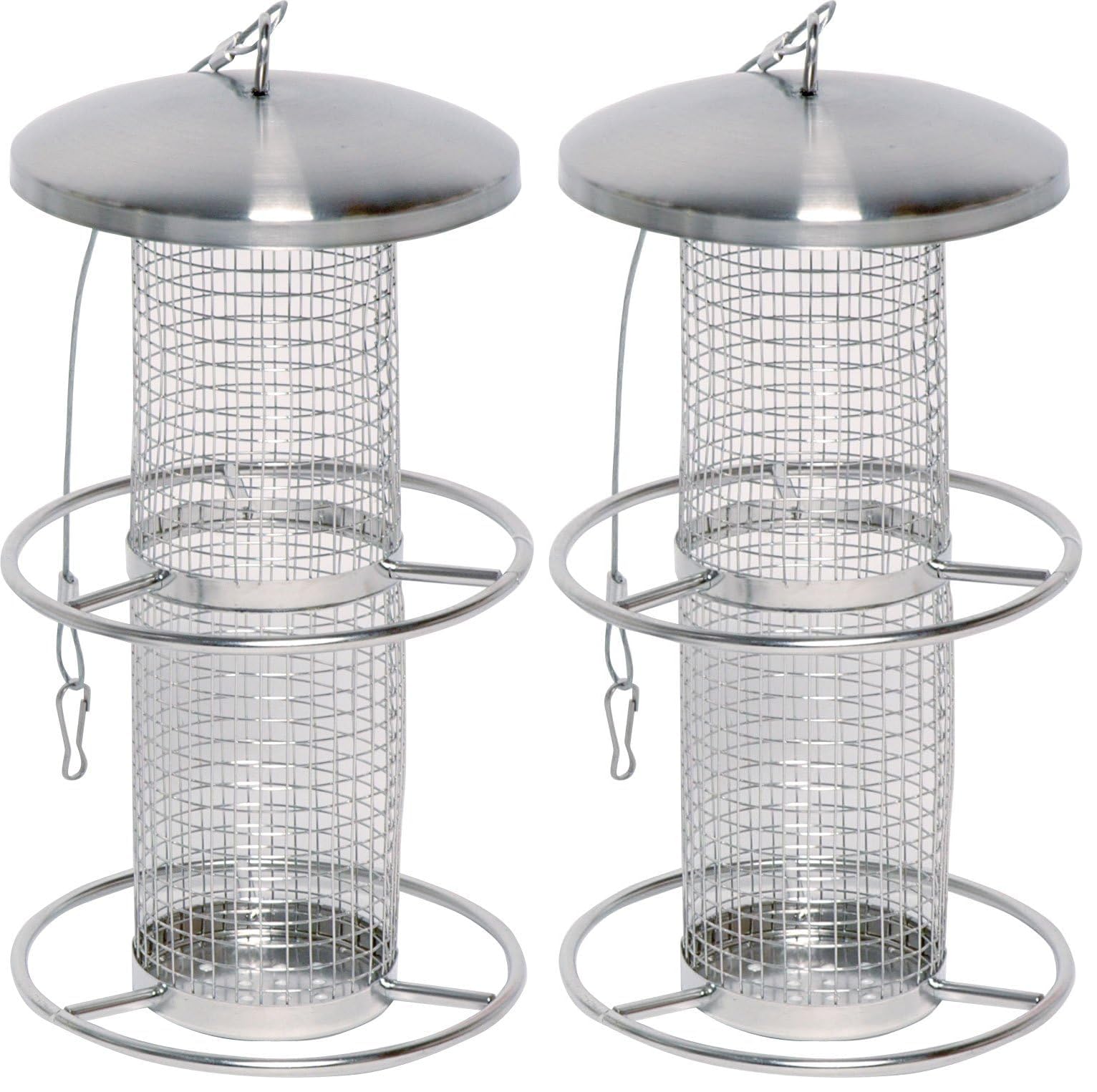 dobar® 10041 Vogelfuttersäule mit Edelstahlschlaufe - Futterstation für Wildvögel - Vogelfutterspender mit Netz für Nüsse -Futterspender aus Stahl für Garten/Terrasse/Balkon - Ø 14 cm x 26 cm - Silber