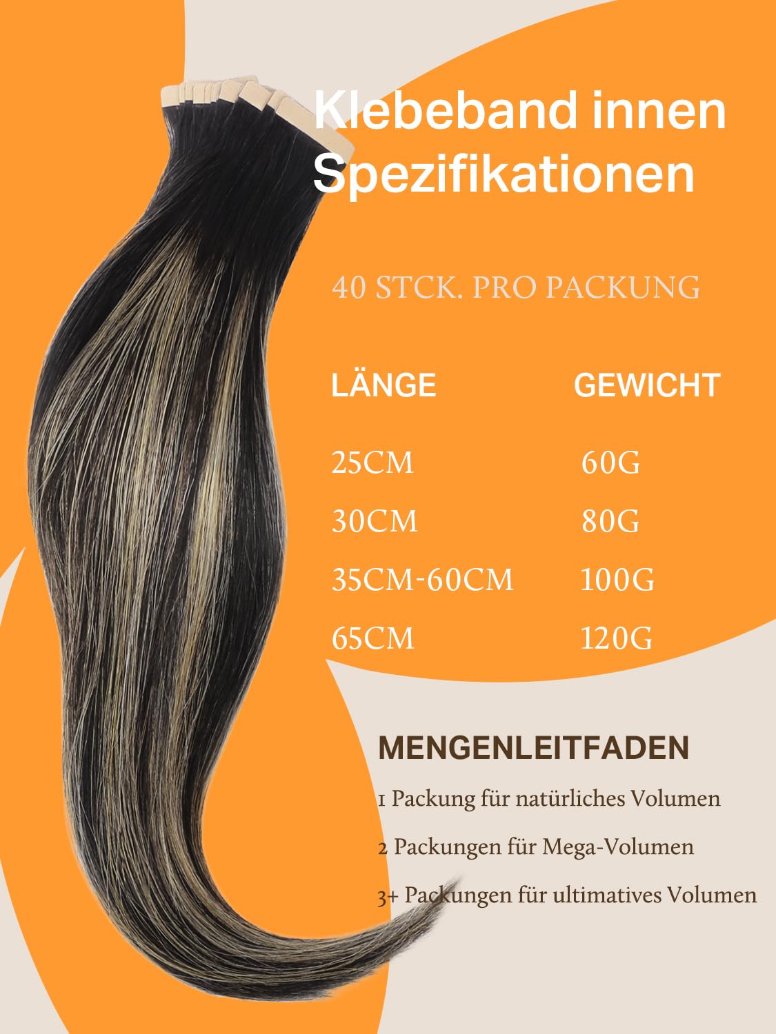 DOORES Extensions Echthaar Tape in, Balayage Natürliches Schwarz bis Hellblond 40cm (16zoll) 100g 40pcs, Echthaar Tape Extensions Blond Remy Haar Full Thick Ends Haarteil Für Unsichtbare