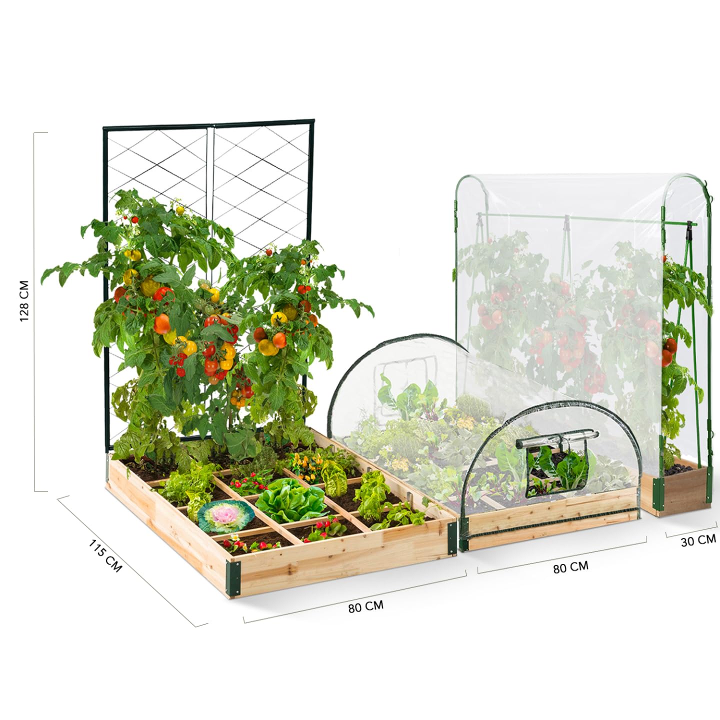 IDMarket - Kit Complet 3 bacs modulables carrés Potager et Serre à tomates + Treillis + Housse