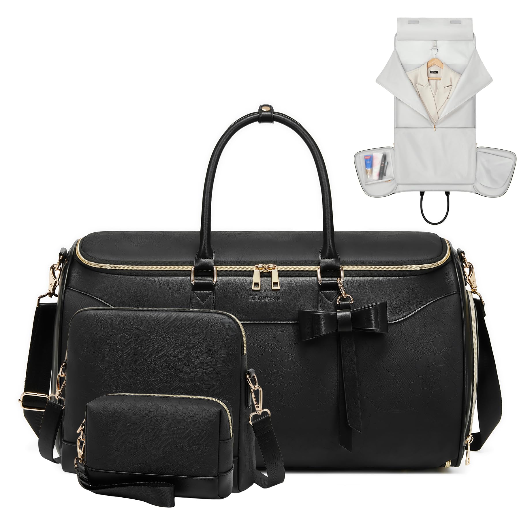 Garment Bags for Travel,45L Carry on Convertible Garment Duffle bag for Men Women - 3 in 1 Hanging Suit Travel Bag with Shoulder Strap (Black-A)