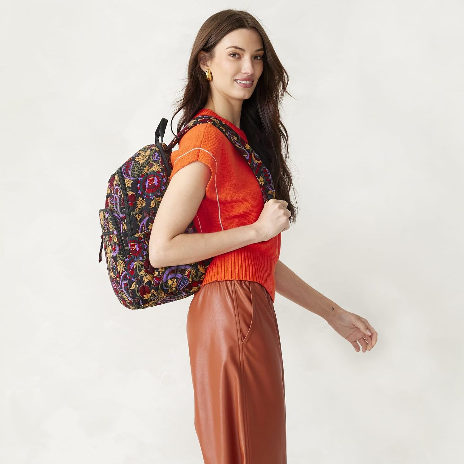 Vera Bradley Women's Premium Cotton Bancroft Backpack, Midnight Garden Paisley, One Size