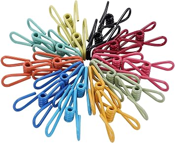 Multi-Purpose Clothesline Utility Clips, Assorted Colors PVC Coated 2" Steel Wire Clips, Clothespeg, Gathering Clip, Sealing Clip, Office Home Used  30 Pieces