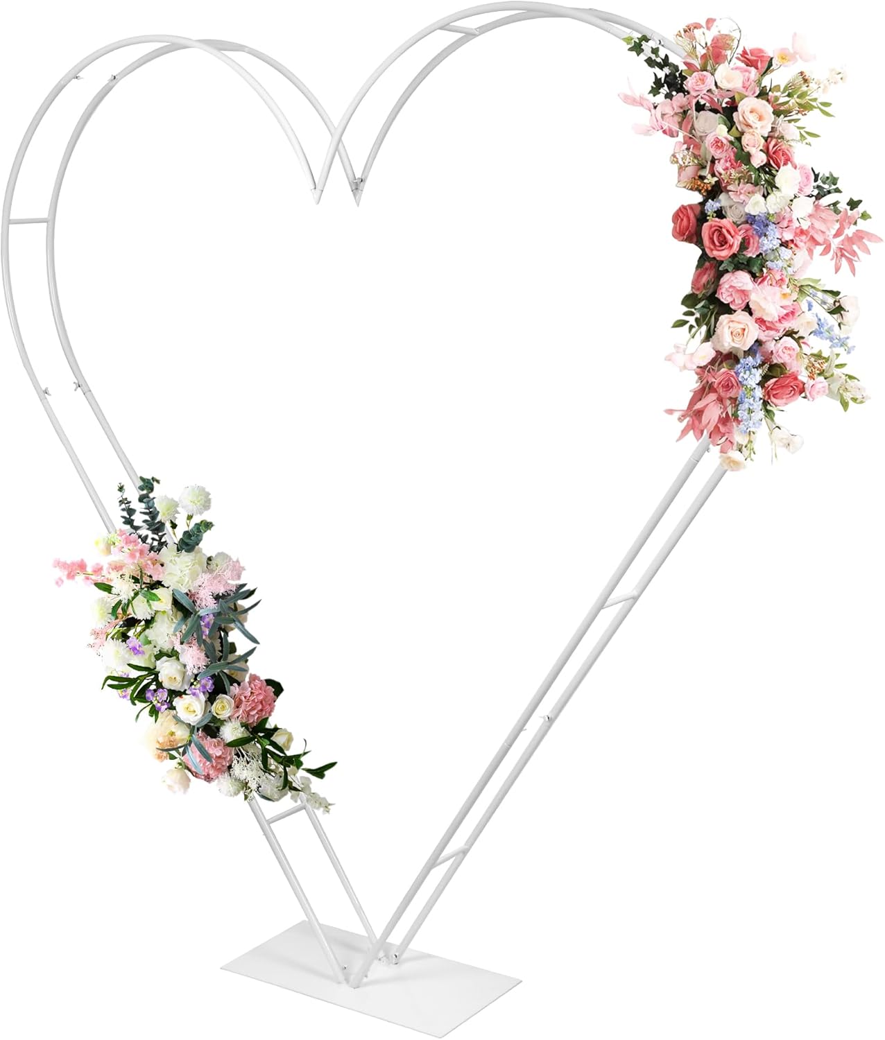 7FT Metal Double Heart Backdrop Stand Heart Arch Stand for Proposal Wedding Balloon Arches for Ceremony Valentine's Day Birthday Party Decoration (White)