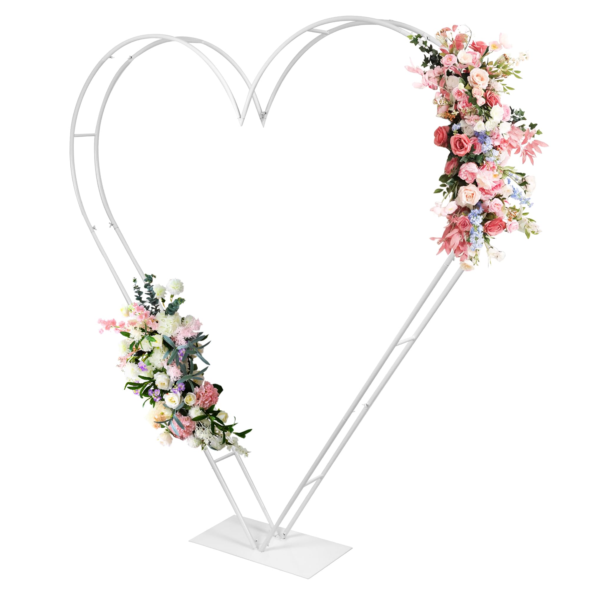 Doppelherz-Hintergrundständer aus Metall, 2,1 m, Herzbogen für Antrag, Hochzeit, Ballonbögen für Zeremonie, Valentinstag, Geburtstag, Party-Dekoration (weiß)