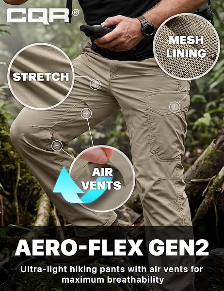 CQR Men's Quick Dry Tactical Pants, Water Resistant Outdoor Pants, Lightweight Stretch Cargo Work Hiking Pants - 5