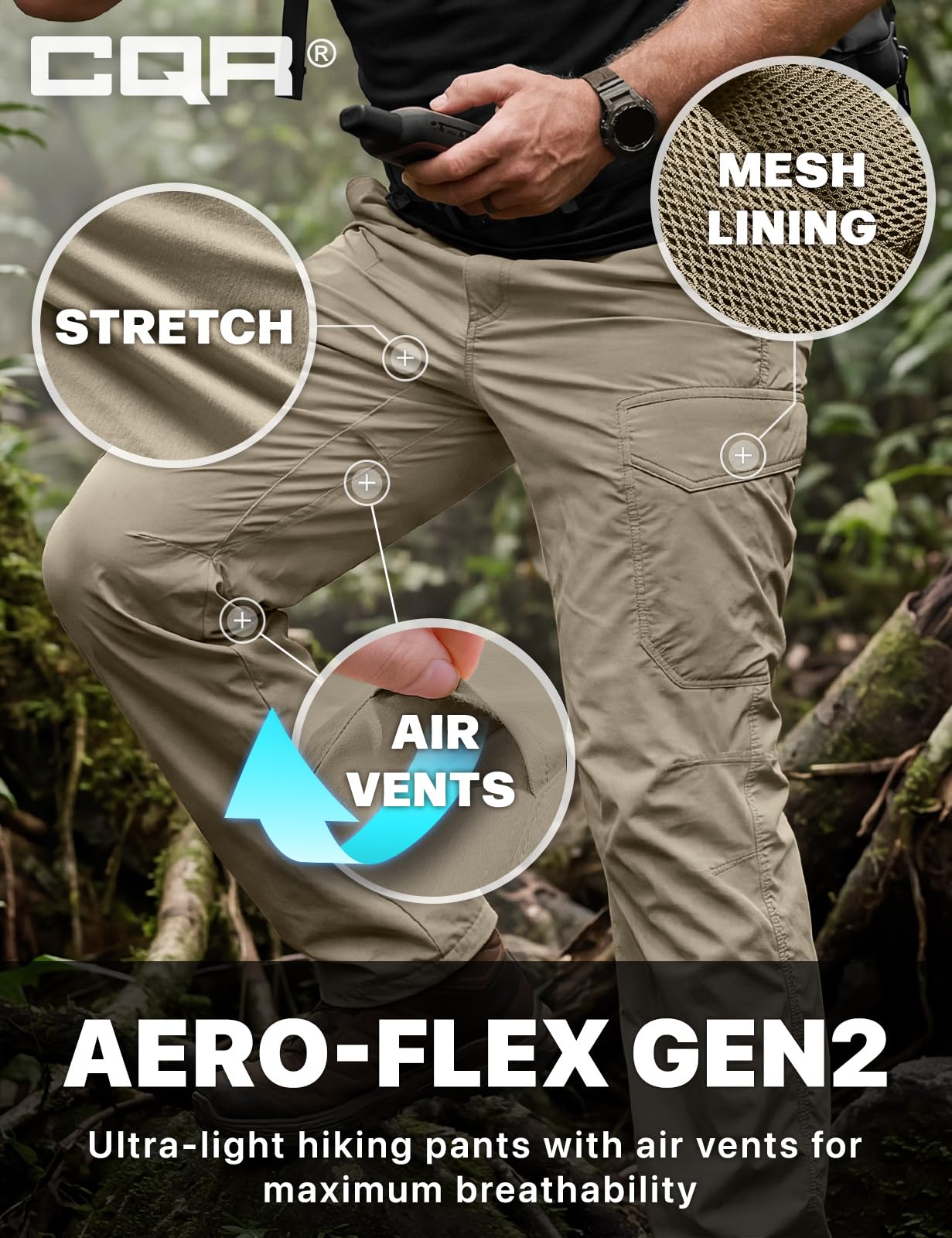 CQR Men's Quick Dry Tactical Pants, Water Resistant Outdoor Pants, Lightweight Stretch Cargo Work Hiking Pants — view 5