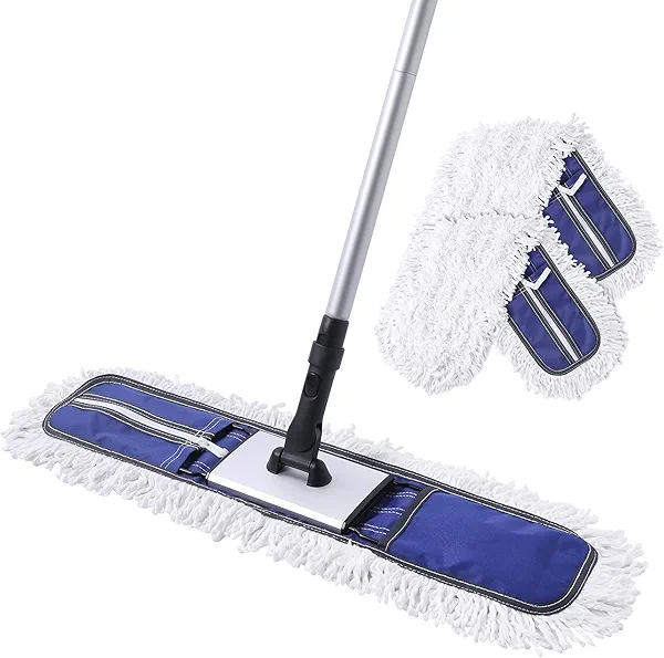 CLEANHOME 24" Commercial Dust Mop for Floor Cleaning, Heavy Duty Duster Floor Mop with 59” Extendable Long Handle,Hotel Gym Garage Hospital Household Cleaning Supplies for Hardwood,Marble Floors,Blue