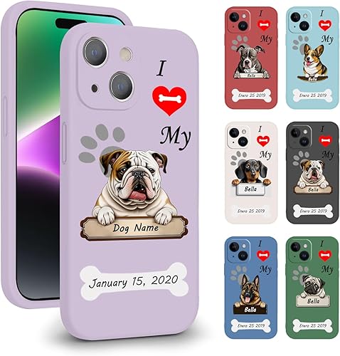 Funda de teléfono personalizada con nombre de mascota I Love My English Bulldog Dog para iPhone 15 14 Pro Max 13 12 11 Xs Max Xr SE3 8 7 6 Plus 11