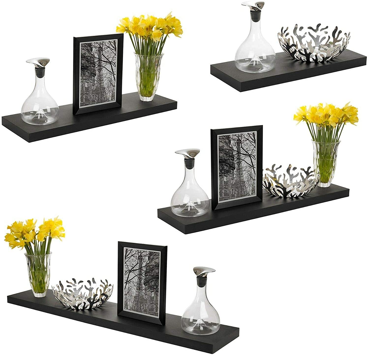 Urbn Living (60X23.5cm, 1) Floating Wooden Wall Shelves Display Unit Black