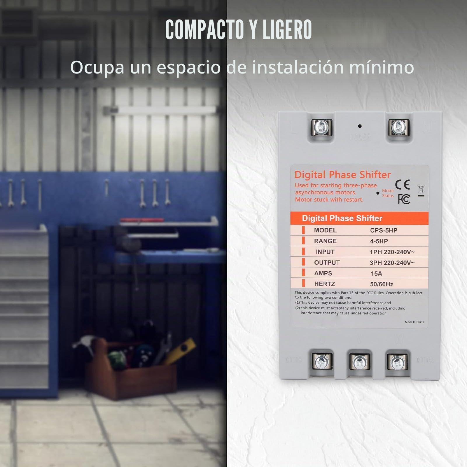 Convertidor monofásico a trifásico digital de 5 caballos para uso residencial y comercial ligero 220 a 240 V CA con enchufe de 15 A