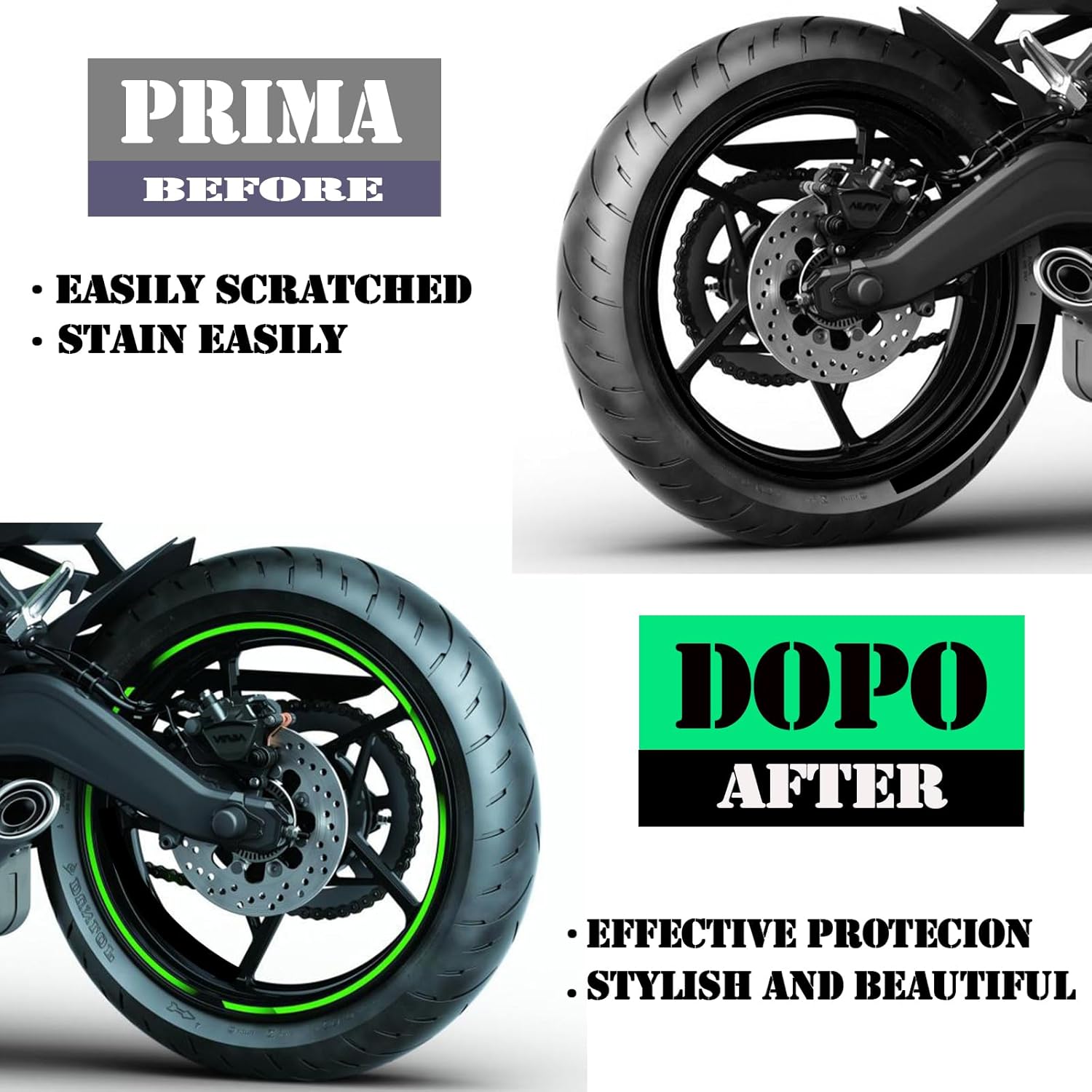 17" Motorcyle Reflective Wheel Rim Tape Decal Stripes Sticker Compatible with Kawasaki ZX-6R 636 ZX6R (Green)