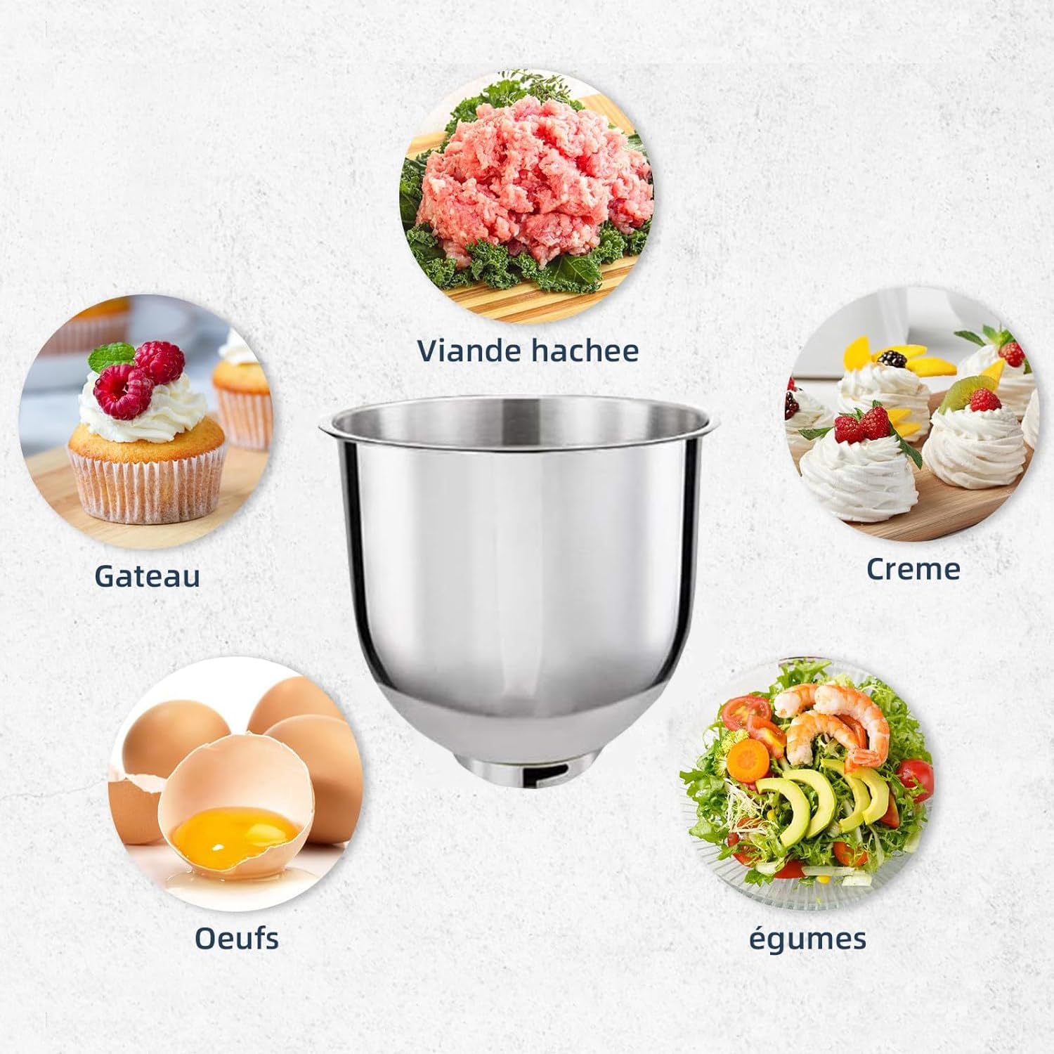 Batidora Amasadora,Amasadora De Pan Repostería Multifunción Tazón De Acero Inoxidable 5l/7l/10lgancho para Masa,Batidor Plano,Batidor,Protector De Salpicaduras,Silver-10L