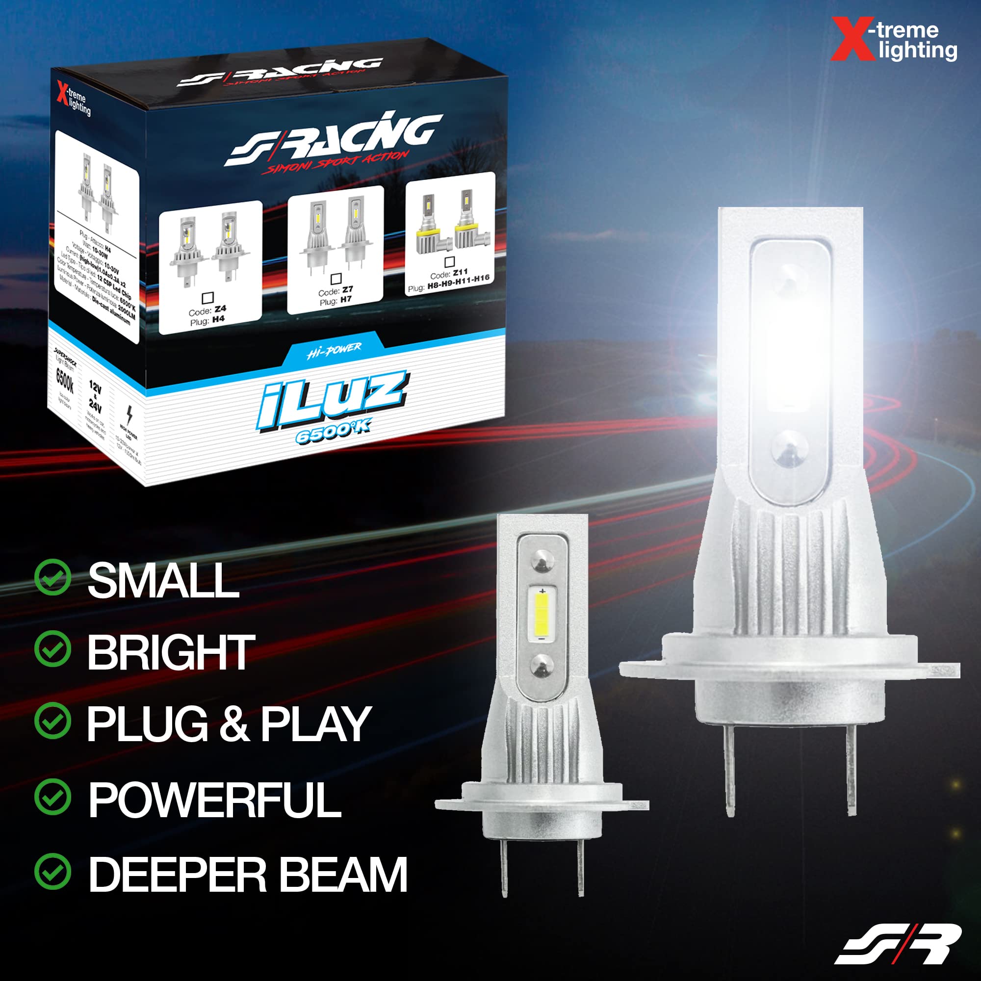Simoni Racing Z7 LED Conversion iLuz, Kit 2 Lampadine a LED Attacco H7 – H18 di Piccole Dimensioni per Auto e Moto da 6500°K Luce Bianca