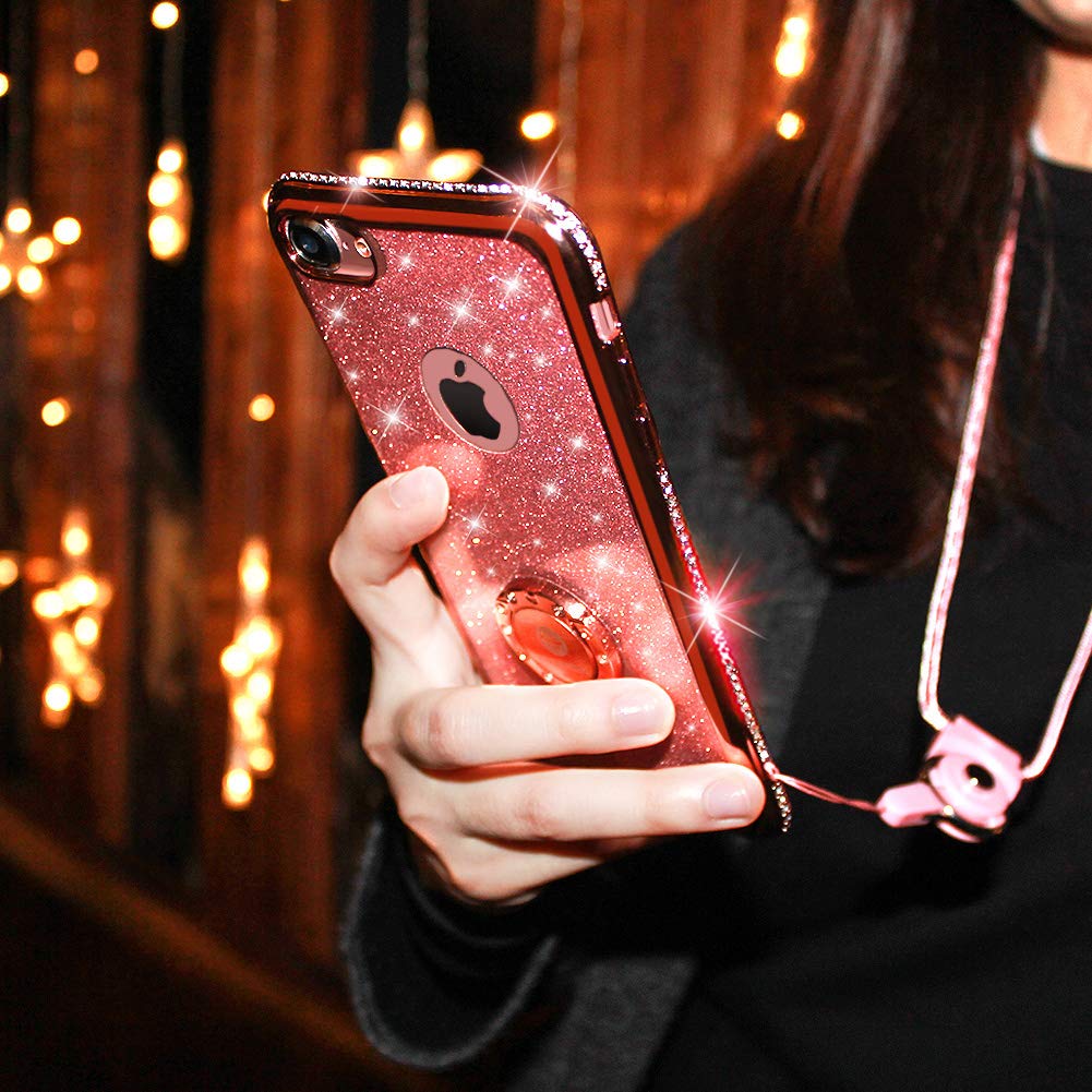 Buy Cute Iphone 8 Case Cute Iphone 7 Case Glitter Luxury Bling Diamond Rhinestone Bumper With Ring Grip Kickstand Protective Thin Girly Pink Iphone 8 Case Iphone 7 Case For Women Girl