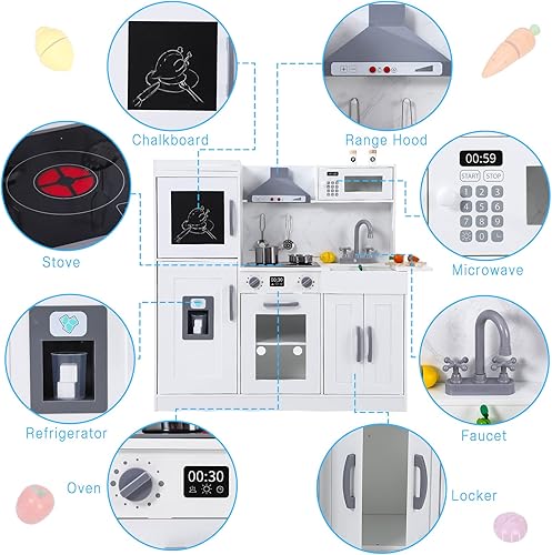 Miniatura 2 de Juego de cocina para niños, juego de chef de madera con 20 accesorios de utensilios de cocina, utensilios de cocina de madera con máquina de hielo,