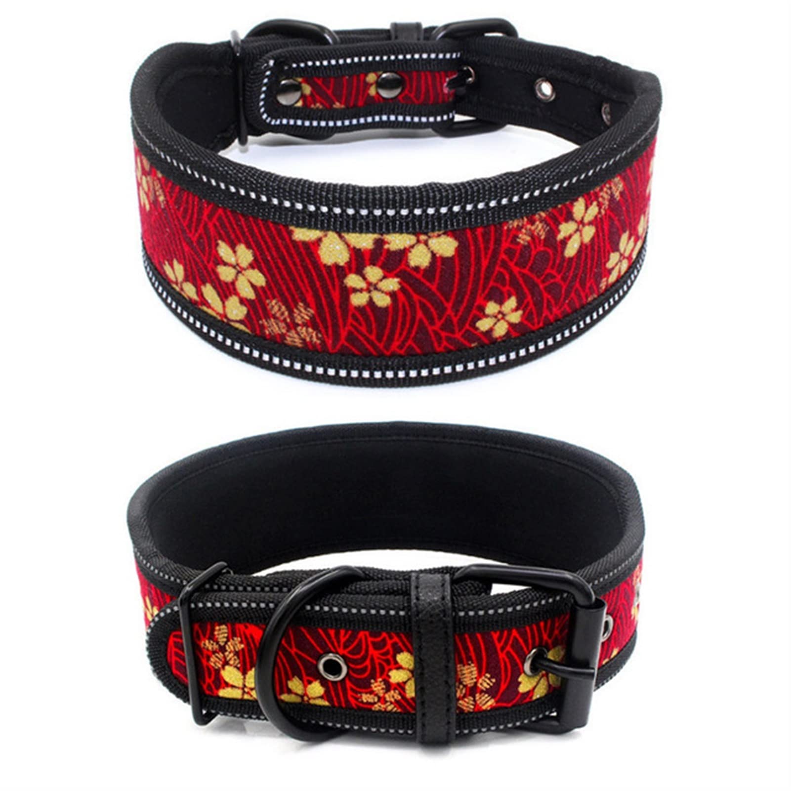 Longe pour Chien Collier réglable pour Animal de Compagnie avec Boucle pour Petits, Moyens et Grands Chiens Pitbull Leash Dog Chain Laisse pour Chien(Red Flower,M)