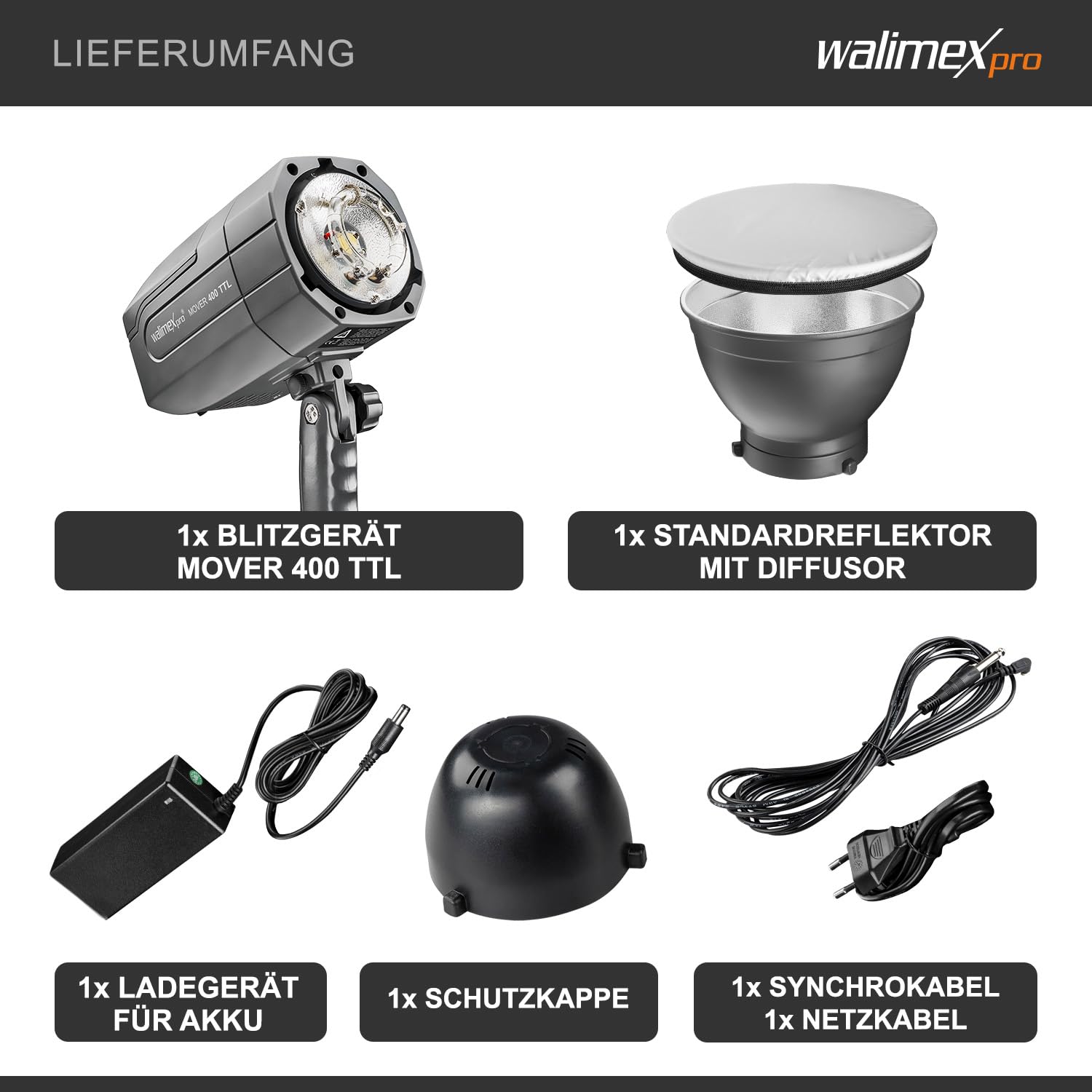 Walimex pro Mover 400 TTL Fotostudio-Blitzlicht 400 W 1/10000 s Schwarz, Grau - Fotostudio-Blitzlichter, Akkublitz Mover 400 TTL