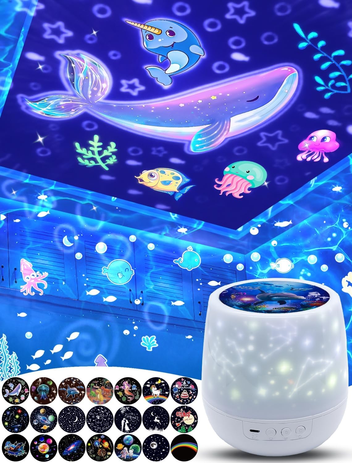 21 Sets of Films, Night Light Projector for Kids Bedroom, Ceiling, Baby Night Light Projector, Star Projector with 360° Rotation Dimmable for Baby Girls Boys, Birthday, Christmas, Nursery, Room Decor