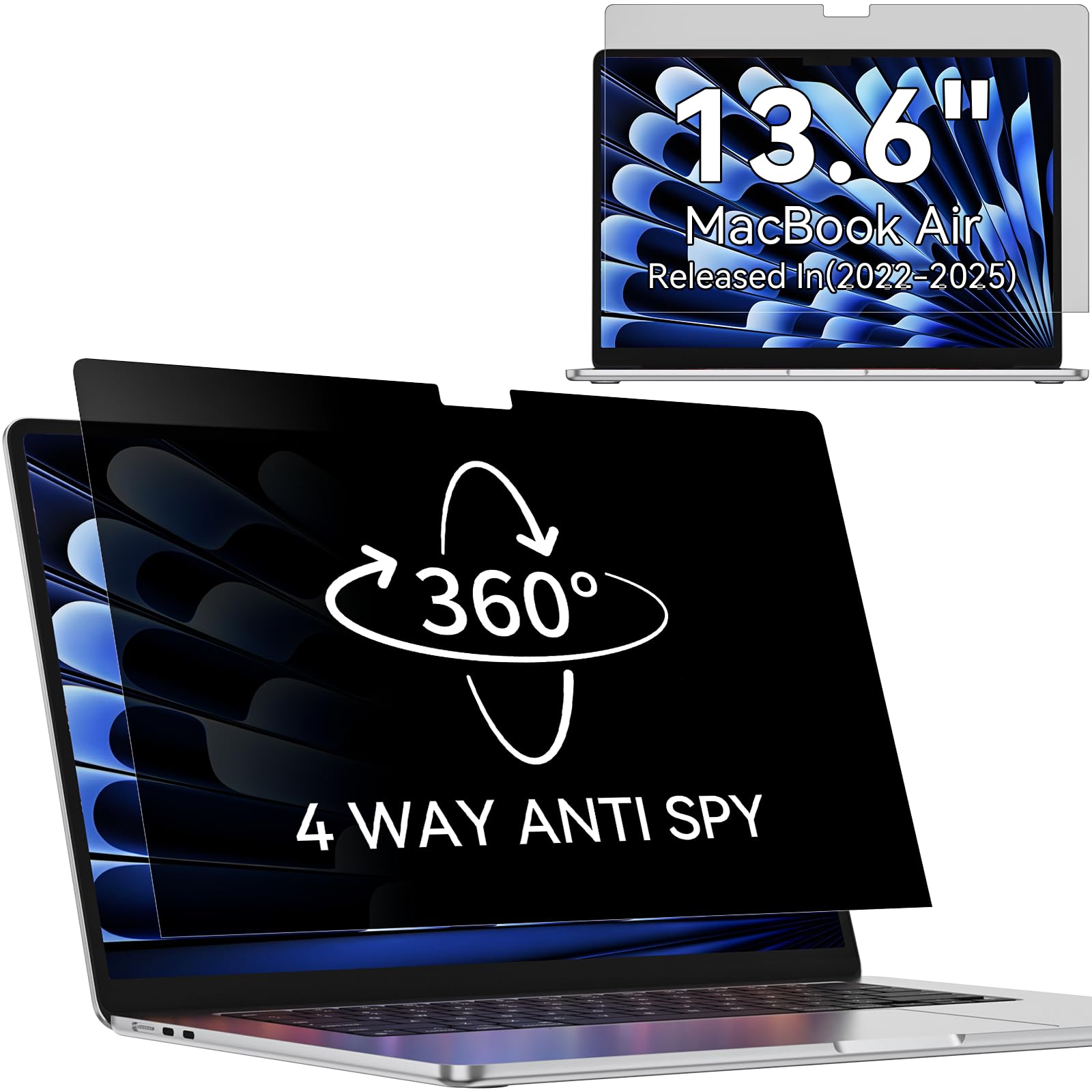 Filtro de privacidad de 360° para MacBook Air de 13,6 pulgadas M4 2025 / M3 2024 / M2 2022, Filtro antiespionaje de protección de pantalla, Pantalla de privacidad para portátil Mac Modelo - A3240