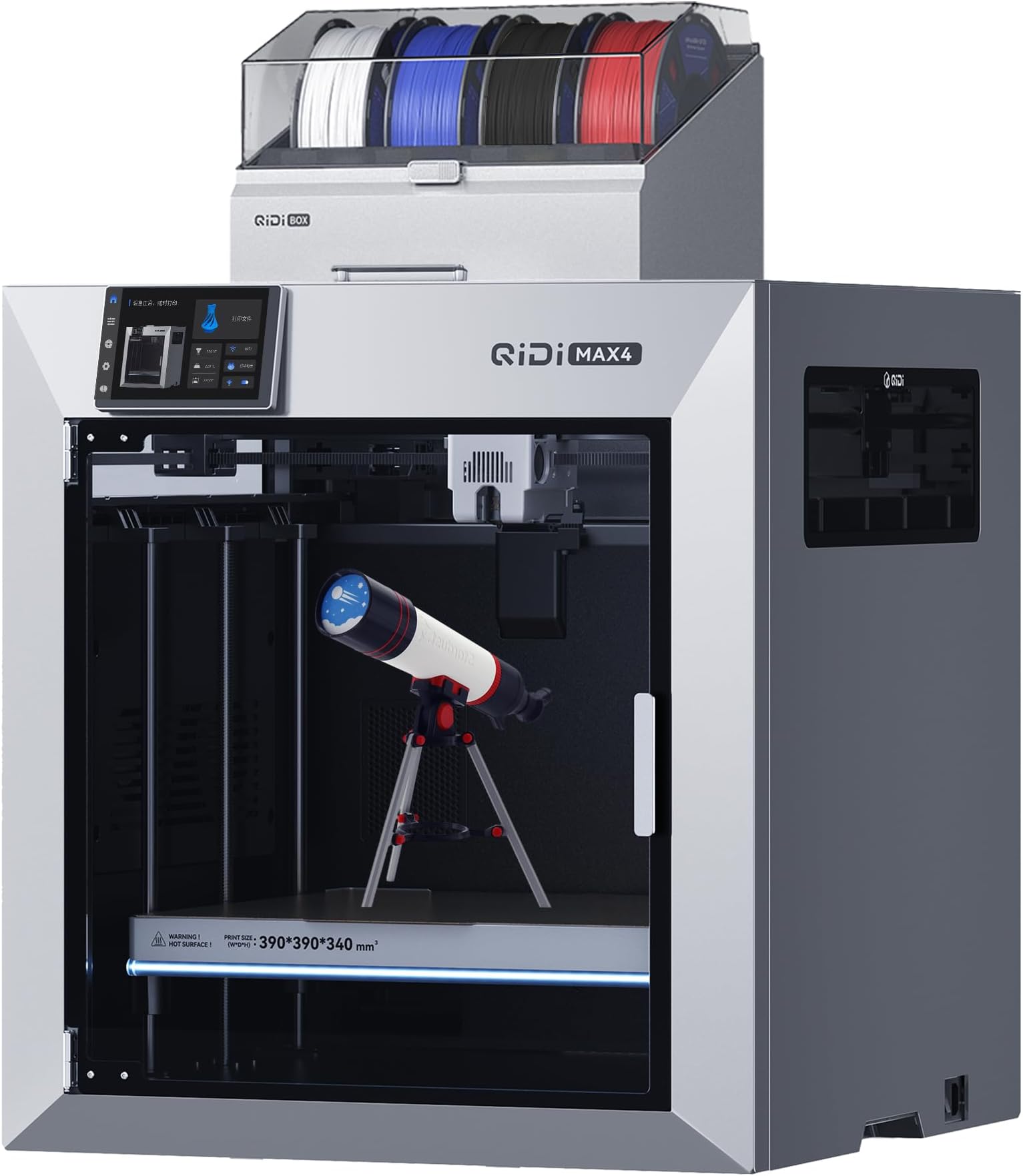 QIDI Max4 Combo 3D Printer, 390×390×340mm Large Build Volume, 65℃ Heated Chamber FDM 3D Printers, Max 800mm/s High Speed, Supports Up to 16-Colors/Multi Materials with QIDI BOX, Auto Bed Leveling