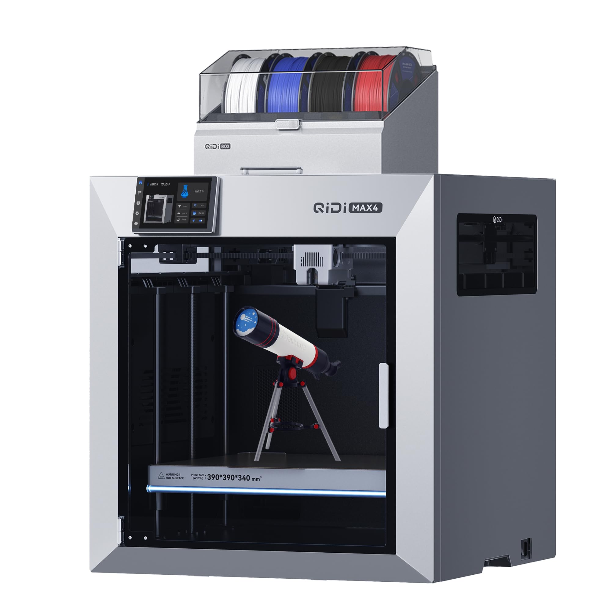 Photo 1 of QIDI Max4 Combo 3D Printer, 390×390×340mm Large Build Volume, 65? Heated Chamber FDM 3D Printers, Max 800mm/s High Speed, Supports Up to 16-Colors/Multi Materials with QIDI BOX, Auto Bed Leveling