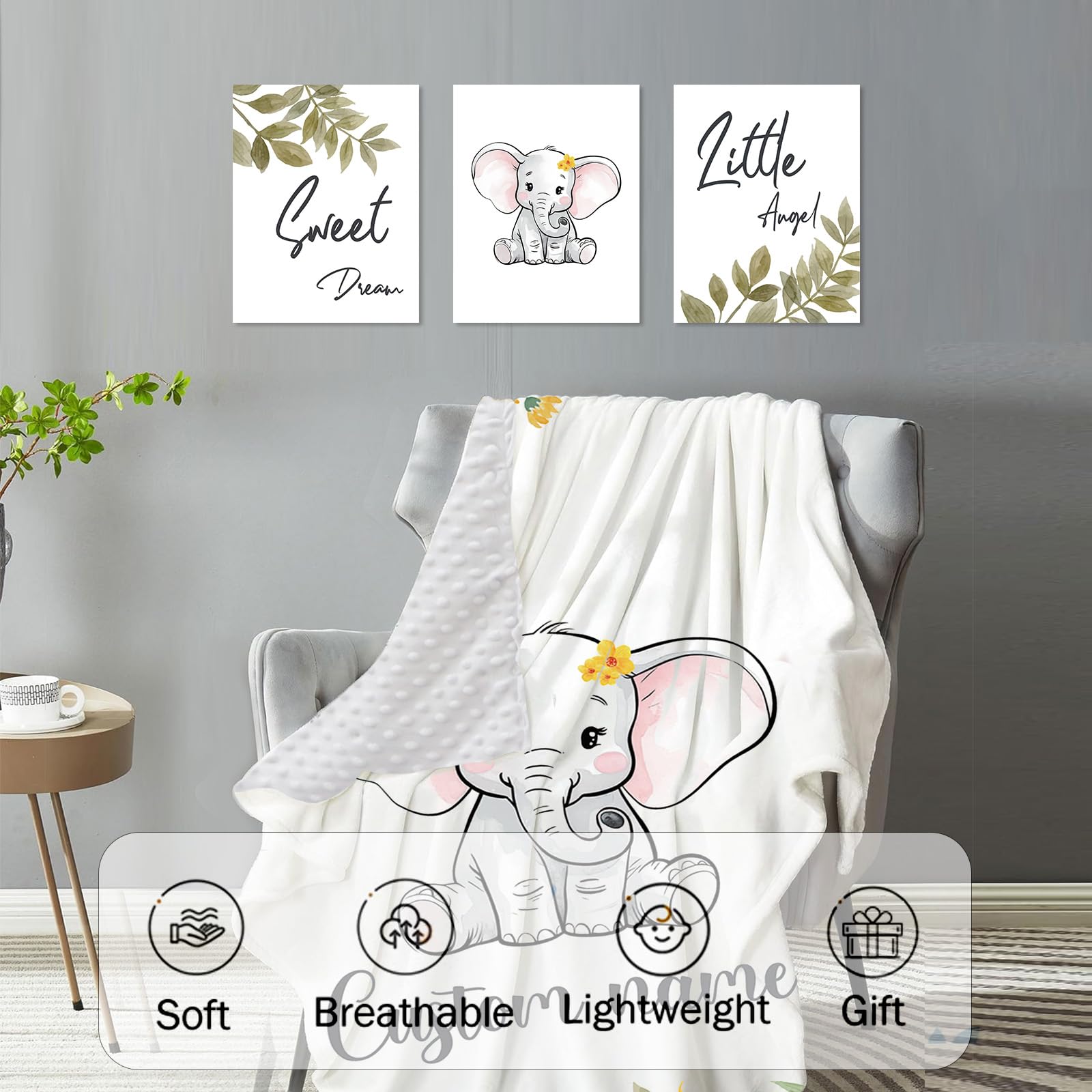 HSHRYY Custom Baby Crib Bedding Set, 5 Pcs Personalized Name Baby Crib Sheets for Kid Toddler Infant, Sunflowers and Little Elephant Nursery Bedding Set, a