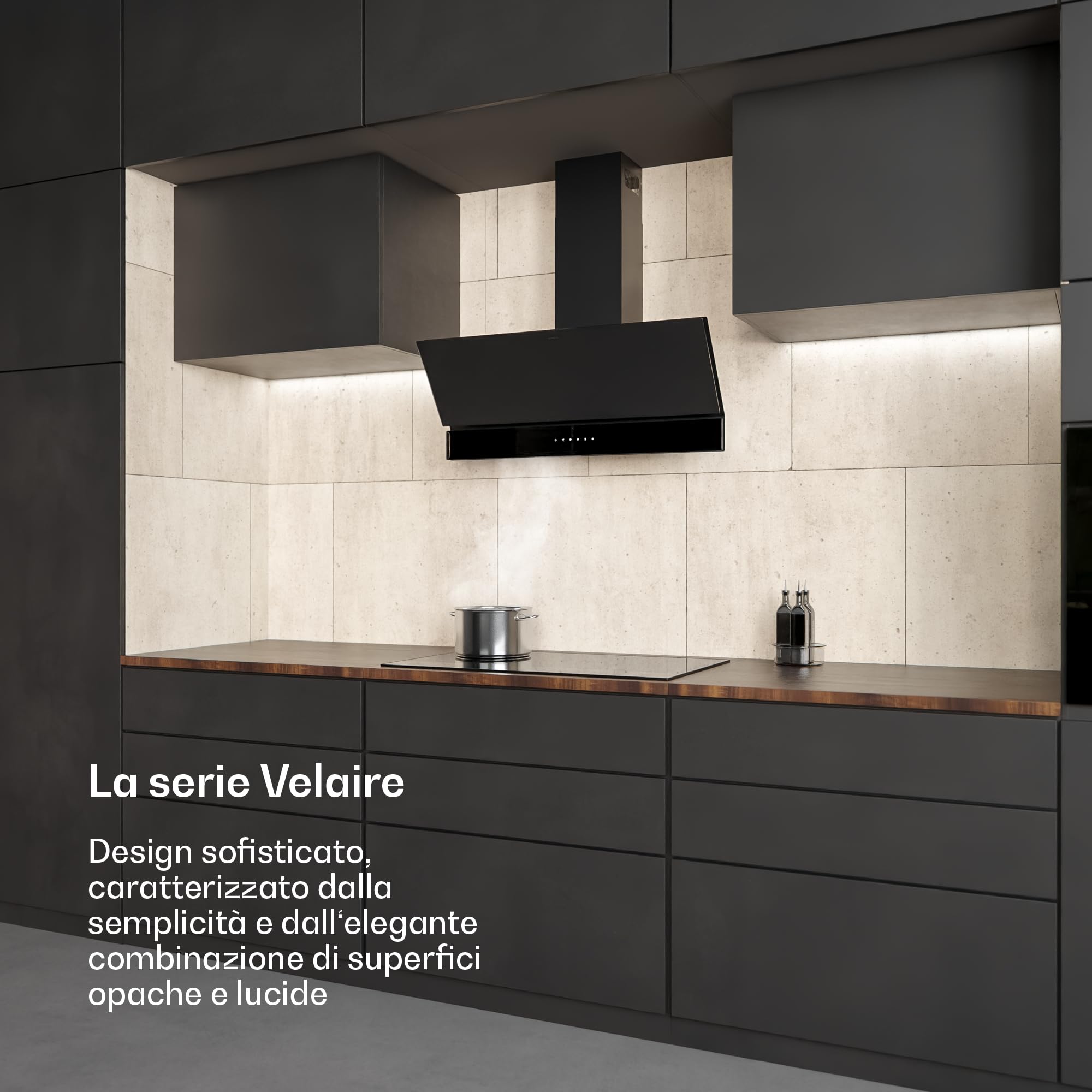 Klarstein Velaire Cappa Cucina 90 cm - 820 m³/h, Touch Invisibile, LED, Classe A++, 3 Velocità + Boost, Filtro Carbone & Alluminio, Cappa Aspirante Angolare, Cappe Inclinate, Nero