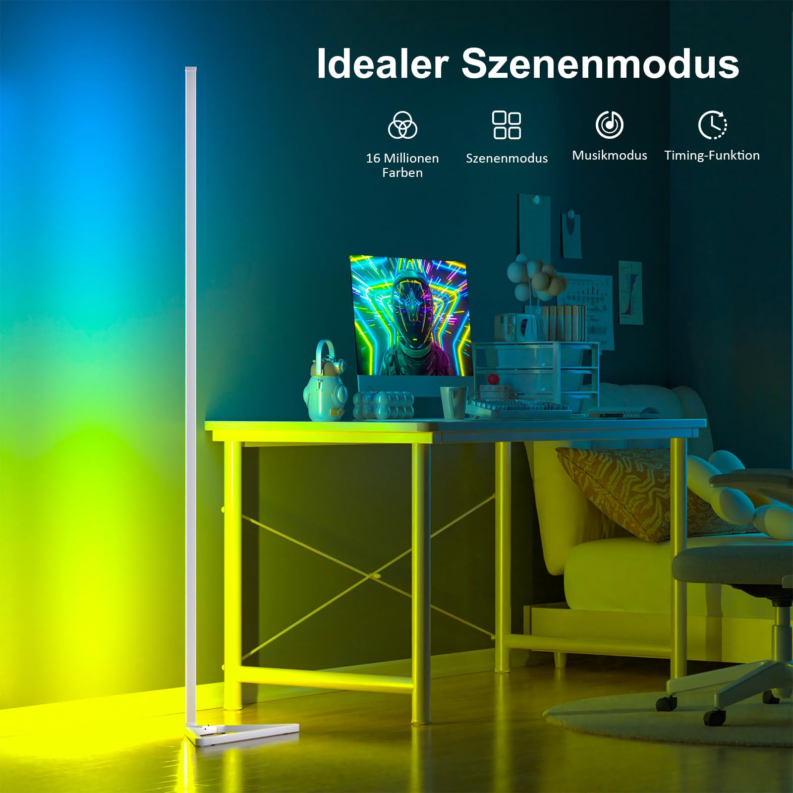 INNOVATE Lampadario soggiorno Lampada da terra LED rgb [140 cm Telecomando 3 milioni di colori] Piantana per camera da letto ufficio I Arredamento casa Lampada LED gaming room luci camera letto
