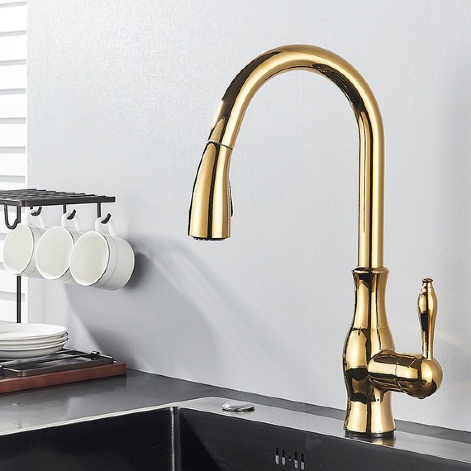 Fanjubei Golden All-Copper Pull-Out Sink, Washing Basin, Faucet